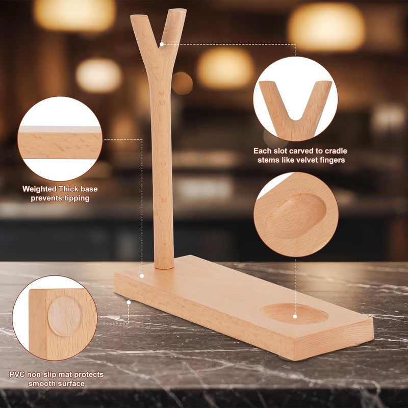 Prometis Handcrafted European Beech Wood Pipe Stand Holder for Churchwarden Pipes - Natural Wax Finish with Non-Slip PVC Base, Meaningful Gift for Tobacco Pipe Smokers & Collectors(Tobacco Pipe Not Included) - Image 2